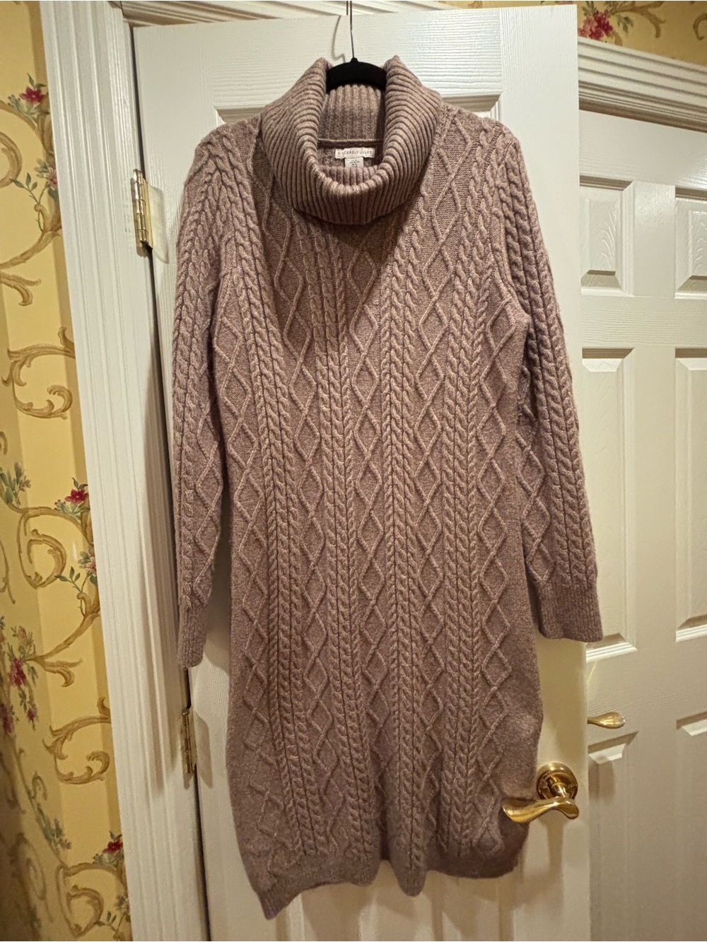Sincerely Jules Cable Knit Cowl Neck Dress - Taupe
